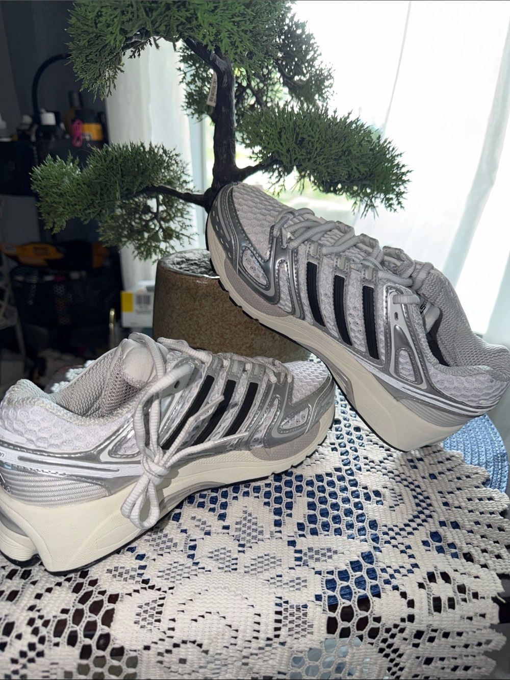 Adidas Kid’s Silver and White Running Sneakers— Unisex